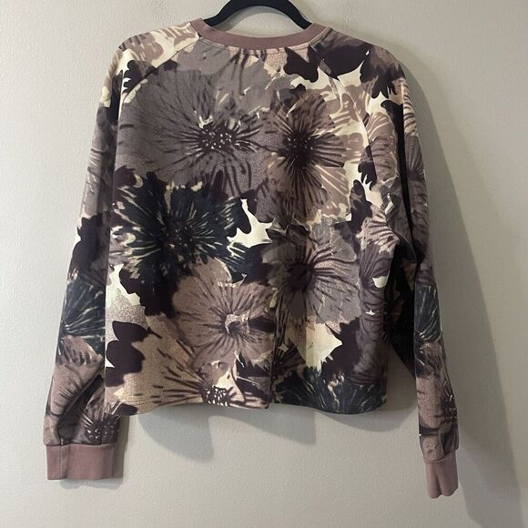 ADIDAS Floral Print Crop Crew Sweatshirt Size XL Purple Mauve Streetwear Casual - Picture 5 of 15